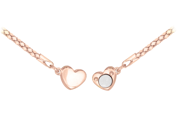 Rose Gold Overlay Sterling Silver Magnetic Heart Popcorn Chain Bracelet (Size 7.5) with Magnetic Lock