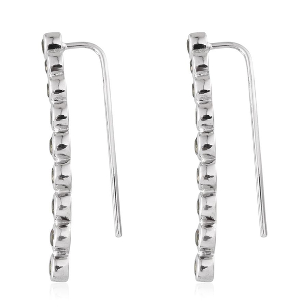 Bohemian Moldavite (Rnd) Climber Earrings in Platinum Overlay Sterling Silver 1.750 Ct.