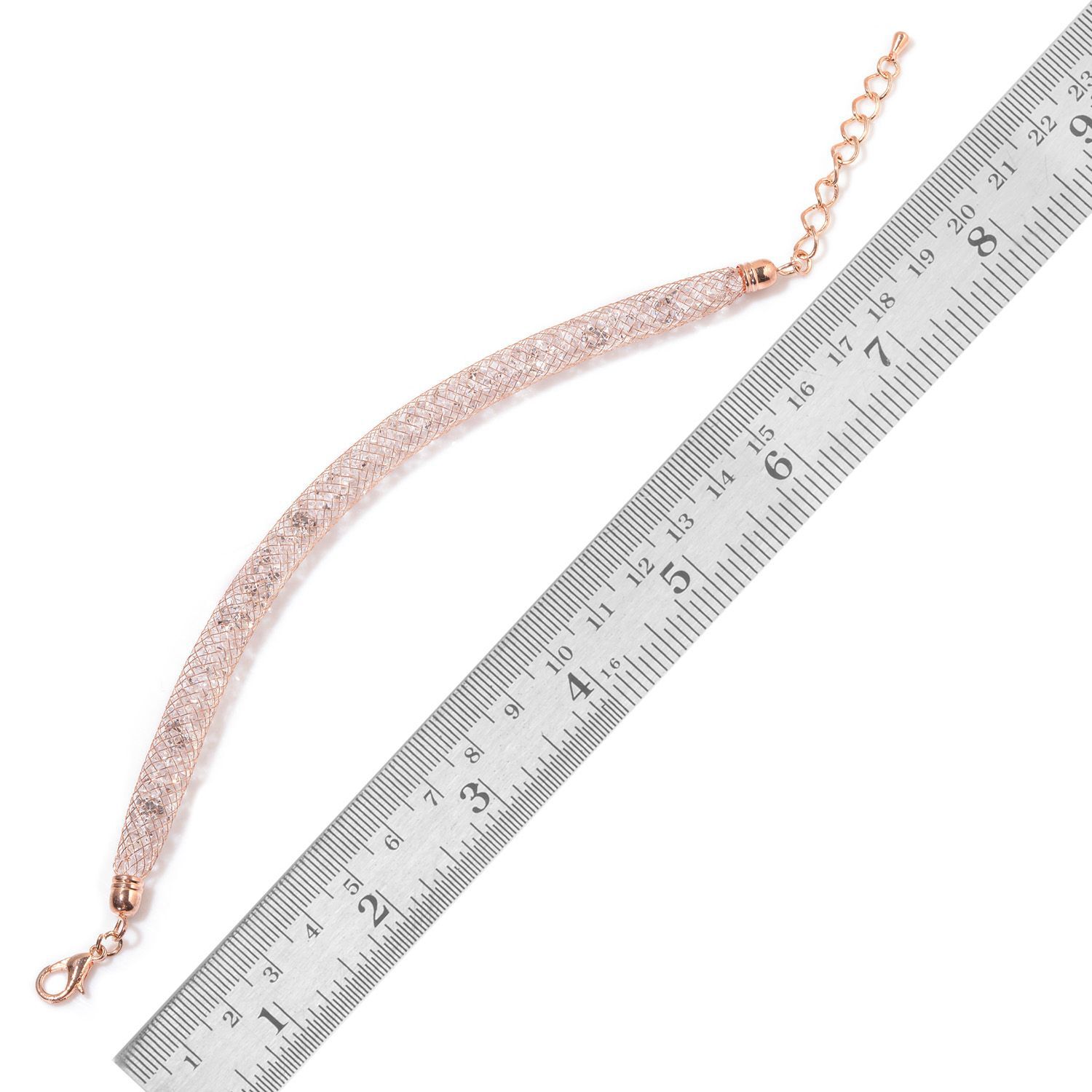 White Austrian Crystal Mesh Bracelet (Size 7.5) in Rose Gold Tone