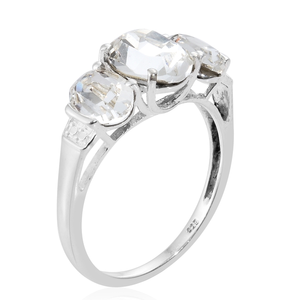 J Francis  - White Crystal (Ovl) 3 Stone Ring in Sterling Silver