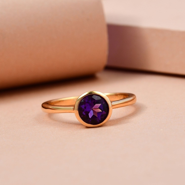 Amethyst Solitaire Ring in 18K Vermeil Yellow Gold Plated Sterling Silver