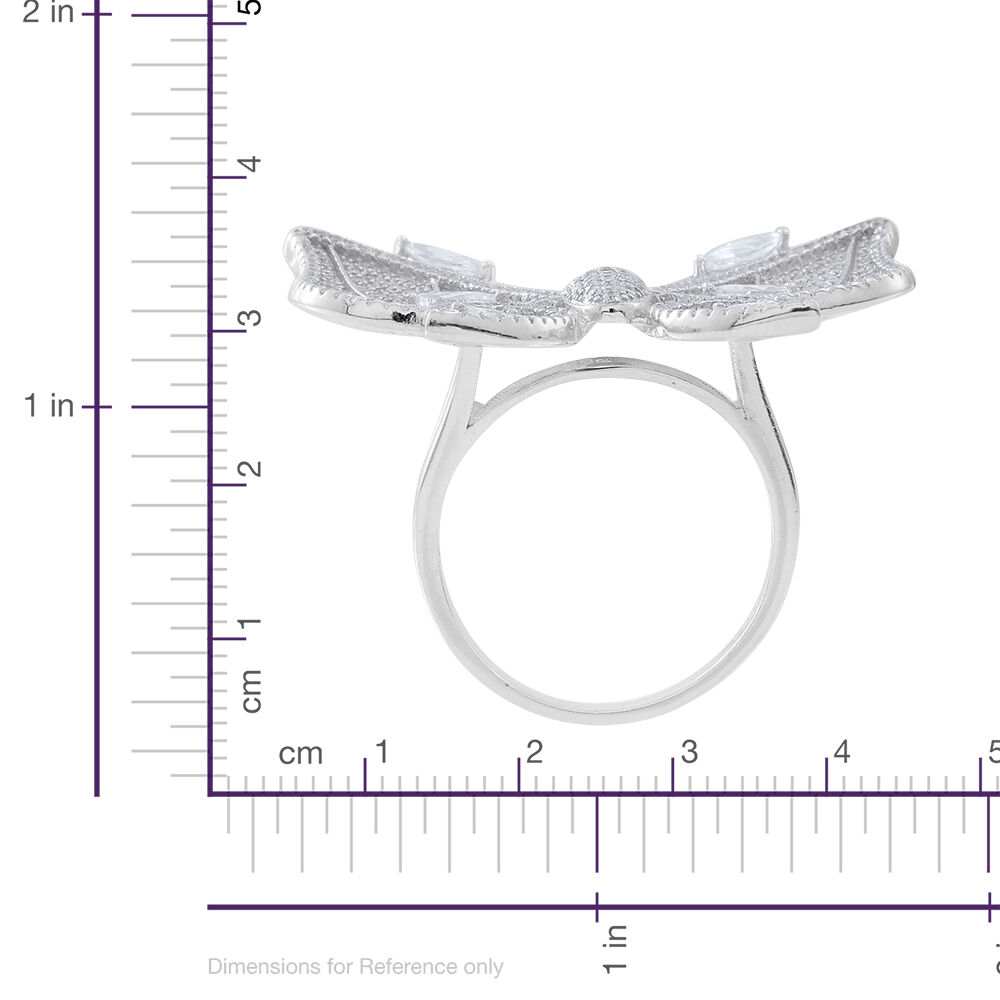 Signature Collection ELANZA AAA Simulated White Diamond (Mrq) Butterfly Ring in Rhodium Plated Sterling Silver. No of Stones 486