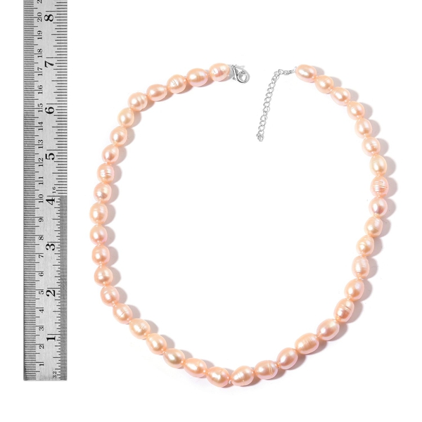 Fresh Water Peach Pearl Necklace (Size 18 with 2 inch Extender) in Rhodium Plated Sterling Silver