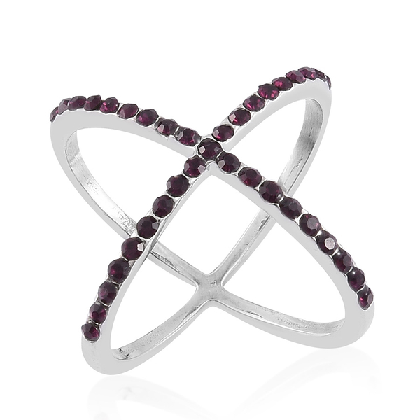 Purple Austrian Crystal Criss Cross Ring in Stainless Steel