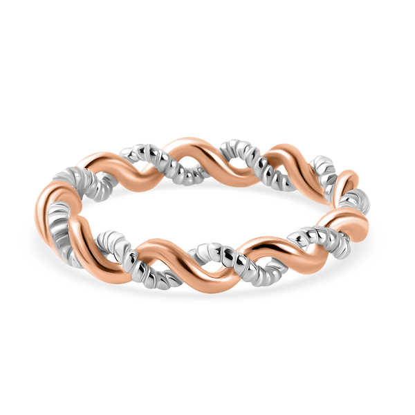 WEBEX- Rose Gold and Platinum Overlay Sterling Silver Twisted Band Ring