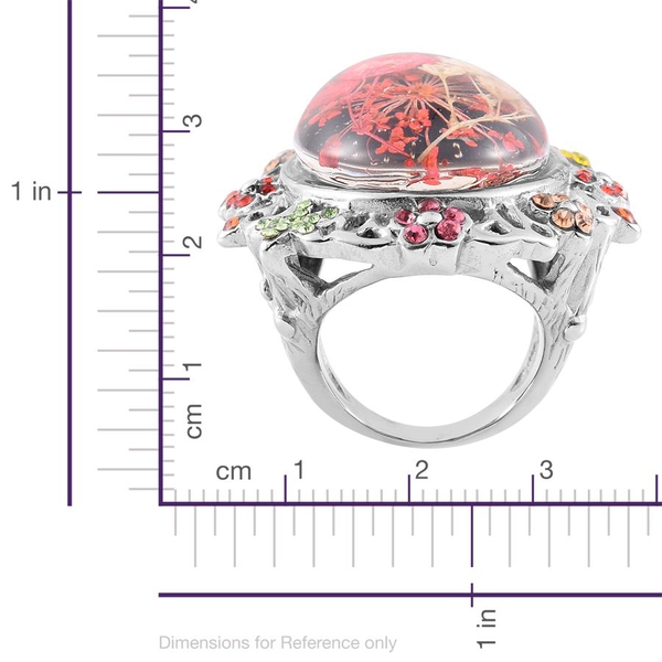 Natural Flower Preserved with Multi Colour Austrian Crystal Ring in Stainless Steel