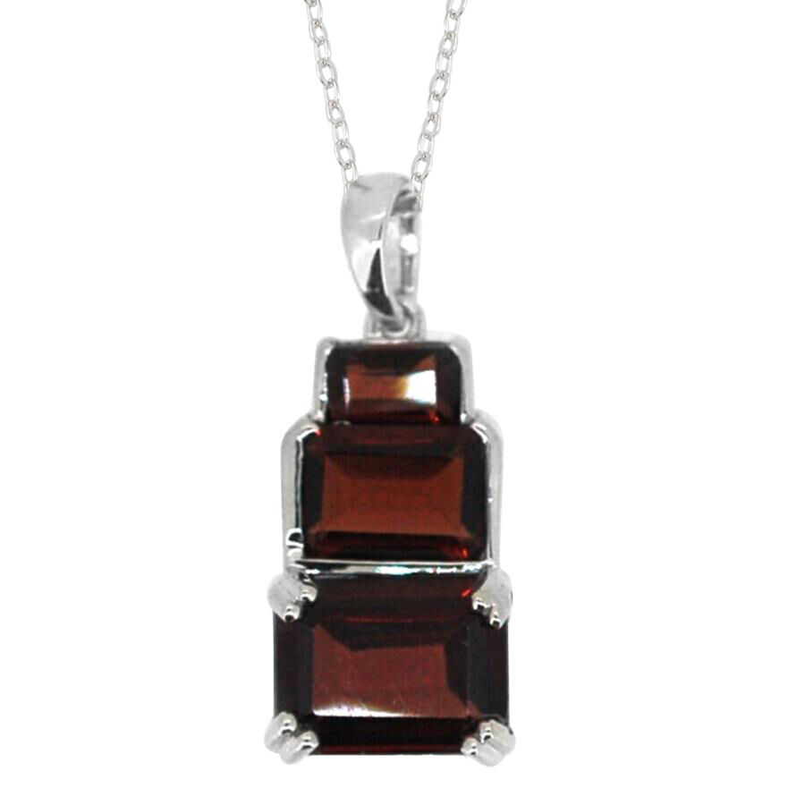 Genuine Mozambique Garnet and Lab Diamond Silver Cushion Cut Slide Pendant Necklace main image 0