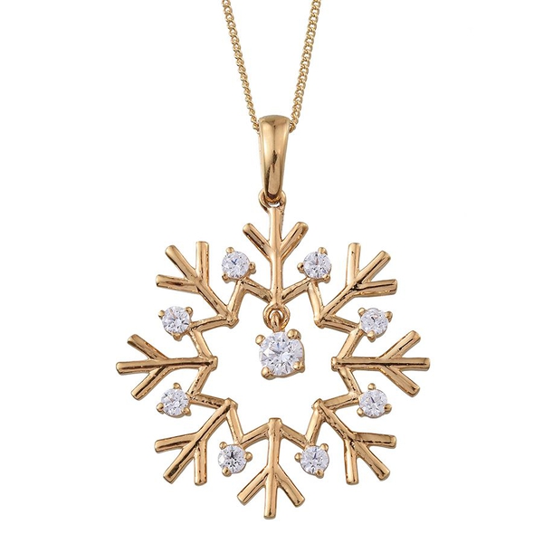 Lustro Stella - 14K Gold Overlay Sterling Silver (Rnd) Snowflake Pendant With Chain Made with Finest