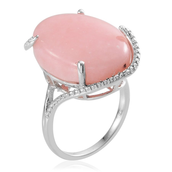 Peruvian Pink Opal (Ovl 17.75 Ct), Diamond Ring in Platinum Overlay Sterling Silver 17.760 Ct.
