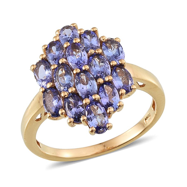 Tanzanite (Ovl) Cluster Ring in 14K Gold Overlay Sterling Silver 3.000 Ct.