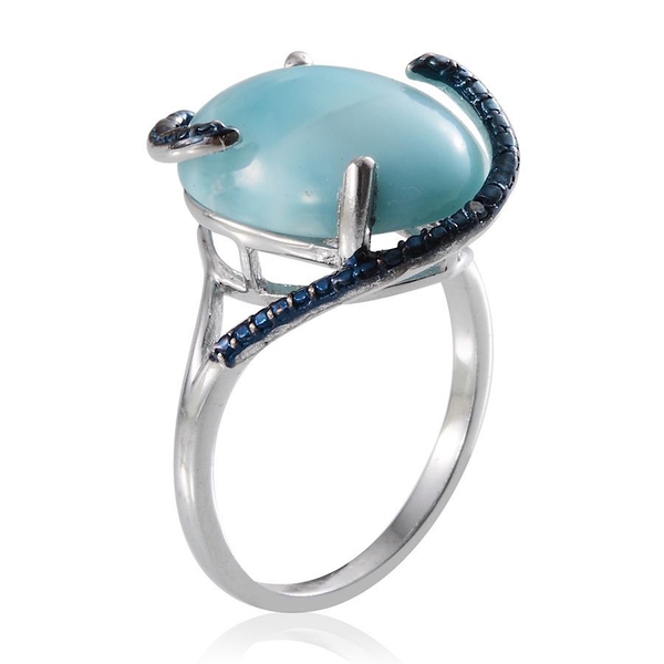 Larimar (Ovl 13.00 Ct), Blue Diamond Ring in Platinum Overlay Sterling Silver 13.020 Ct.