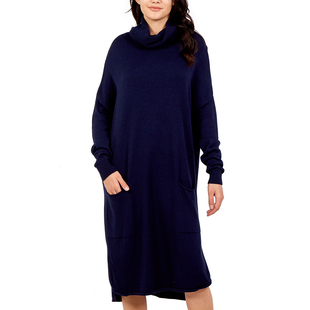 TAMSY Italian Knit Super Soft and Stretchy Roll Neck Jumper Dress - Navy 