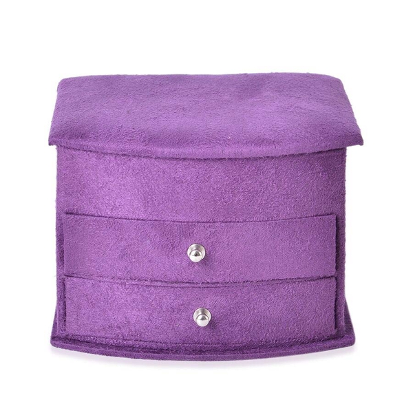 Purple Colour 3 Layer Velvet Jewellery Box with Mirror Inside and 2 Removable Drawers (Size 14.5x12x