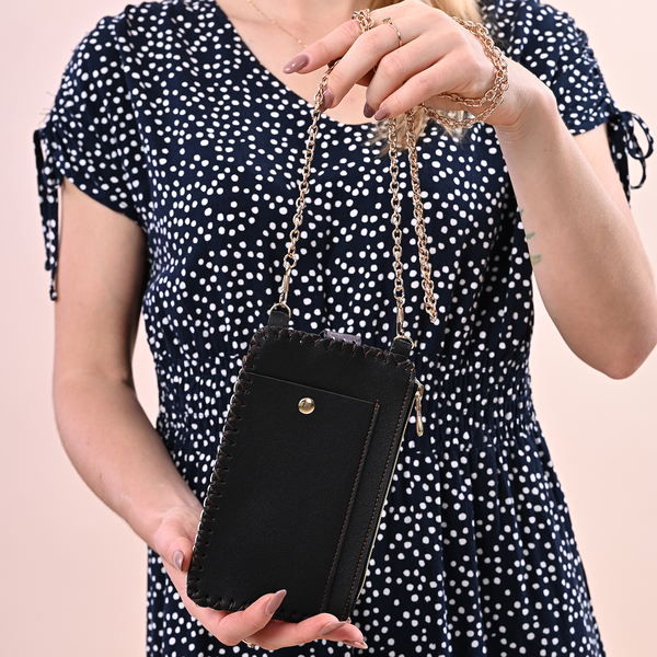 Stylish Girl Pattern Mobile Phone Bag with Chain Shoulder Strap (Size 18x10cm) - Black
