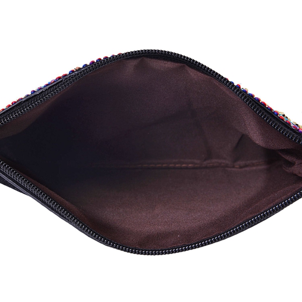 Classic Black Floral Embroidered Velvet Crossbody Bag with Removable Shoulder Strap (Size 23X16 Cm)