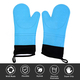 Heat Resistant Silicone Oven Mitts with Cotton and Canvas Lining (Size 36x19 Cm) - Blue