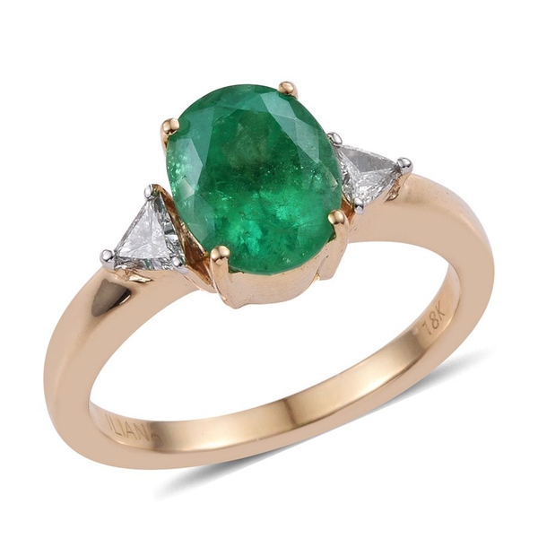 ILIANA 18K Y Gold Boyaca Colombian Emerald (Ovl 2.00 Ct), Diamond Ring 2.250 Ct.