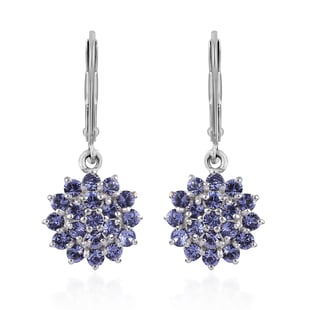 Lustro Stella  Tanzanite Colour Crystal Lever Back Cluster Earrings in Platinum Overlay