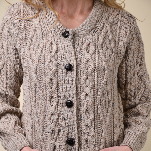ARAN 100% Pure Wool Heritage Cardigan (Size Large) - Light Brown