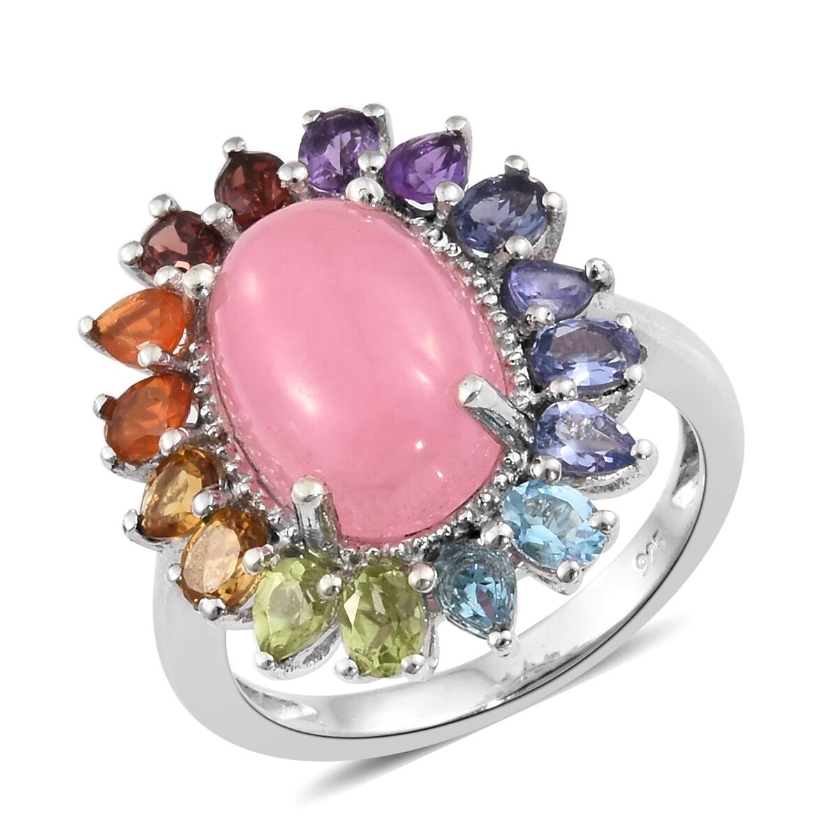 Pink Jade (Ovl 7.45 Ct),Tanzanite, Hebei Peridot, Blue Topaz, Mozambique Garnet, Amethyst, Citrine a