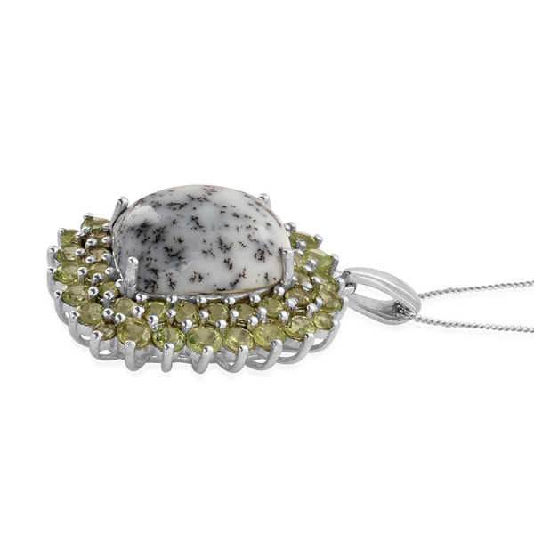 Dendritic Opal (Cush 5.75 Ct), Hebei Peridot Pendant With Chain in Platinum Overlay Sterling Silver 9.250 Ct.