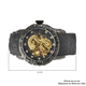 GENOA Automatic Movement Black Dial Dragon Pattern Crystal Studded 3 ATM Water Resistant Watch with Black Silicone Strap