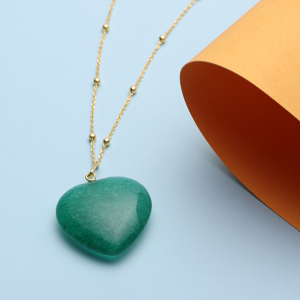 Green Quartzite Heart Pendant with Chain (Size 20) in Yellow Gold Overlay Sterling Silver