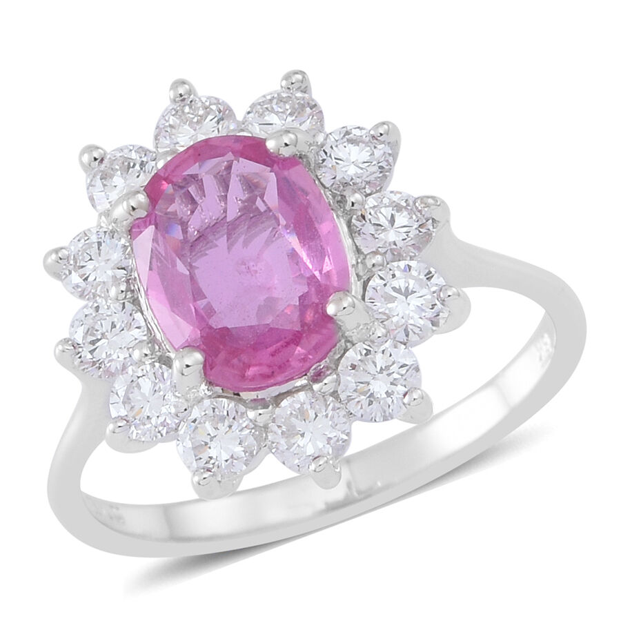 ILIANA 18K W Gold Very Rare AAAA Pink Sapphire (Ovl 2.00 Ct), Diamond Ring 3.000 Ct.