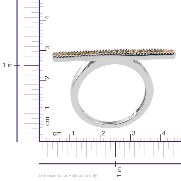 Yellow Diamond (Rnd) Bar Stacking Ring in Platinum Overlay Sterling Silver 0.100 Ct.