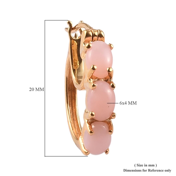 AA Peruvian Pink Opal Hoop Earrings (with Clasp Lock) in 14K Gold Overlay Sterling Silver 2.25 Ct.