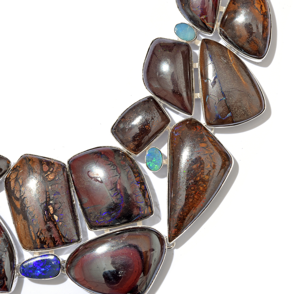 One Off A Kind- Boulder Opal Rock and Opal Double Necklace (Size 18 with 1 inch Extender) in Sterling Silver 566.400 Ct. Silver wt. 52.92 Gms.