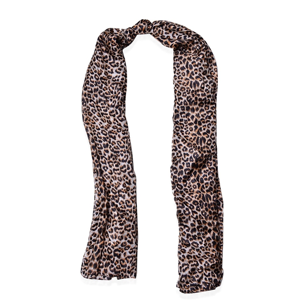 100% Mulberry Silk Leopard Pattern Brown Colour Scarf (Size 180x110 Cm)