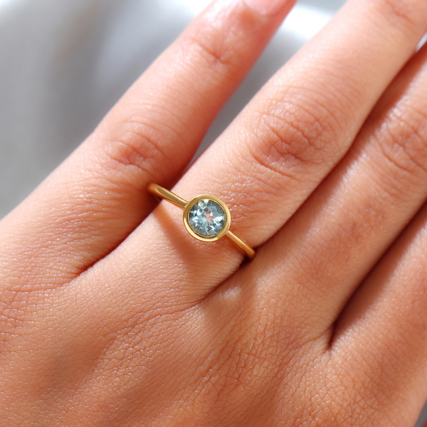 Aquamarine Solitaire Ring in 14K Gold Overlay Sterling Silver