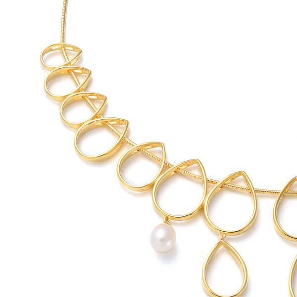 LucyQ Open Tear Drop Collection - Freshwater Pearl Necklace (Size 16/18/20) in Yellow Gold Overlay Sterling Silver