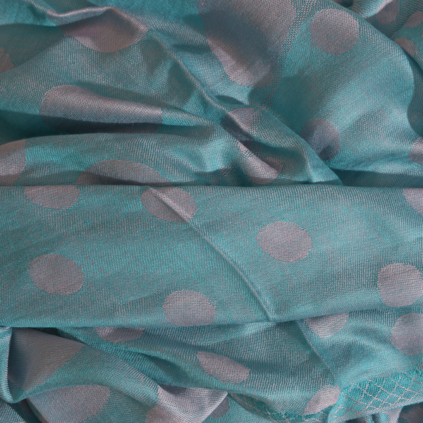 Blue and Light Pink Colour Polka Dots Pattern Reversible Jacquard Scarf with Fringes (Size 190X70 Cm)