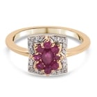 Ruby and Natural Cambodian Zircon Floral Ring (Size O) in 14K Gold Overlay Sterling Silver