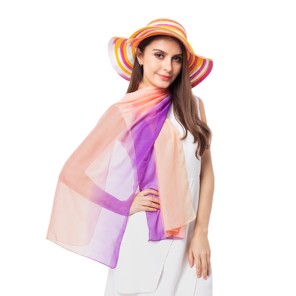 Purple, Pink and Multi Colour Stripe Pattern Scarf  (Size 155x50 Cm) with Matching Hat (Size 36x11 Cm)
