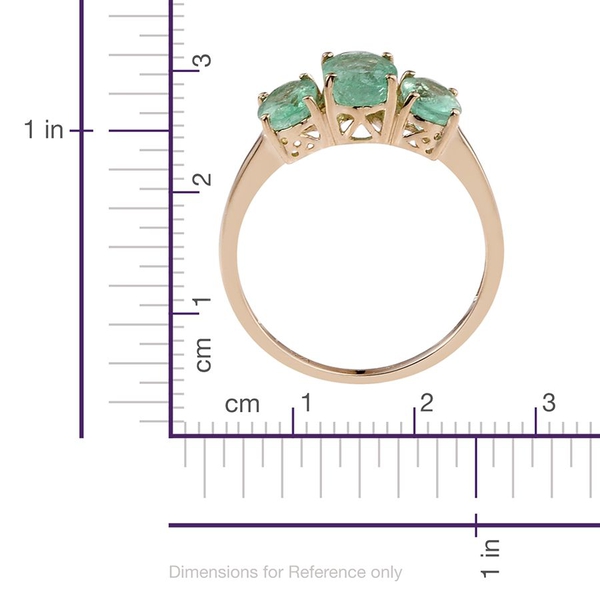 14K Y Gold Boyaca Colombian Emerald (Ovl 1.35 Ct) 3 Stone Ring 2.750 Ct.