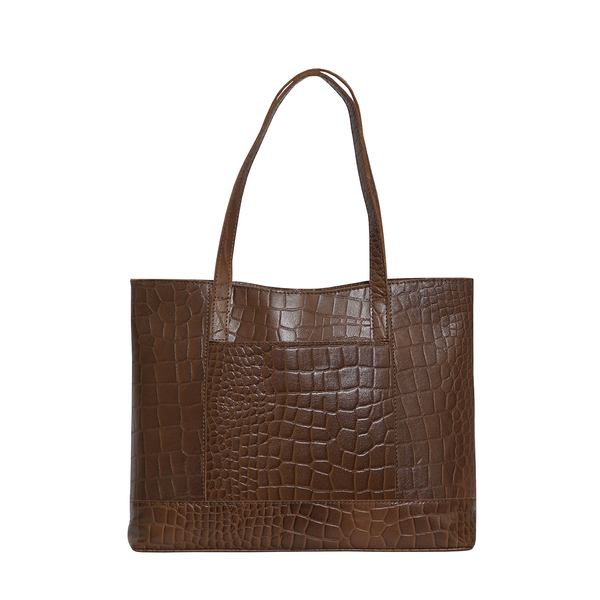 Assots London HELENE - 100% Genuine Croc Leather Handbag (Size 39x26x10cm) - Tan