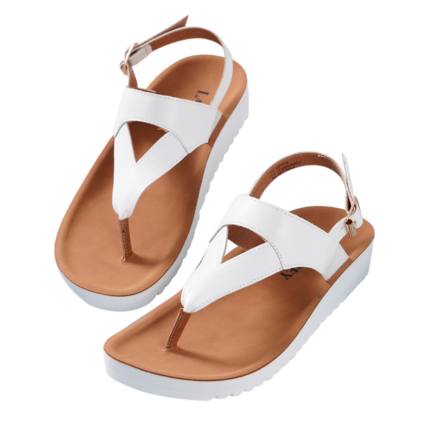 LA MAREY Open Toe Flat Women Sandals with Loop Strap (Size 3) - White