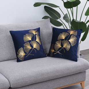Set of 2 - Ginko Leaves Pattern Velvet Cushion Cover