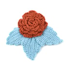 Bali Collection - 100% Cotton Hand Floral and Leaves Pattern Crochet Brooch (Size:14x13Cm) - Mint Gr