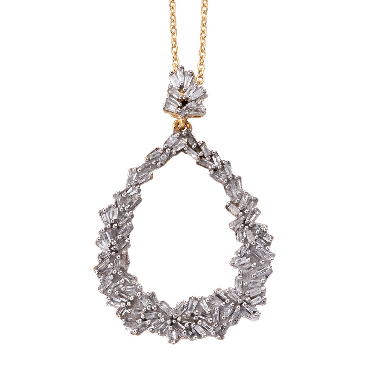 GP - Natural Diamond & Blue Sapphire Pendant with Chain (Size 20) in 18K Vermeil Yellow Gold Plated 