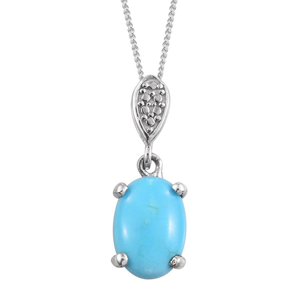 Arizona Sleeping Beauty Turquoise (Ovl) Solitaire Pendant With Chain in Platinum Overlay Sterling Si