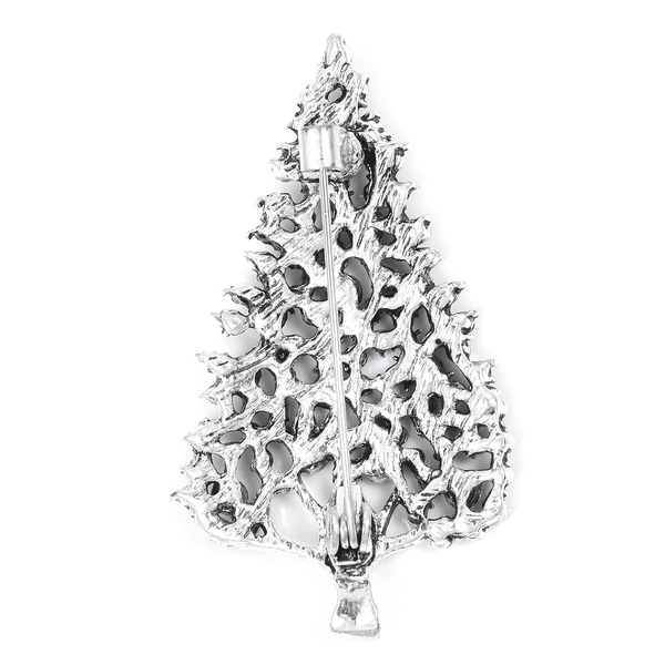 Green and Multi Austrian Crystal Christmas Tree Brooch in Silver Tone