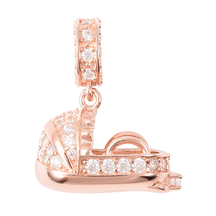 Charmes De Memoire - Simulated Diamond Cradle Charm in Rose Gold Overlay Sterling Silver  Charm/Pend