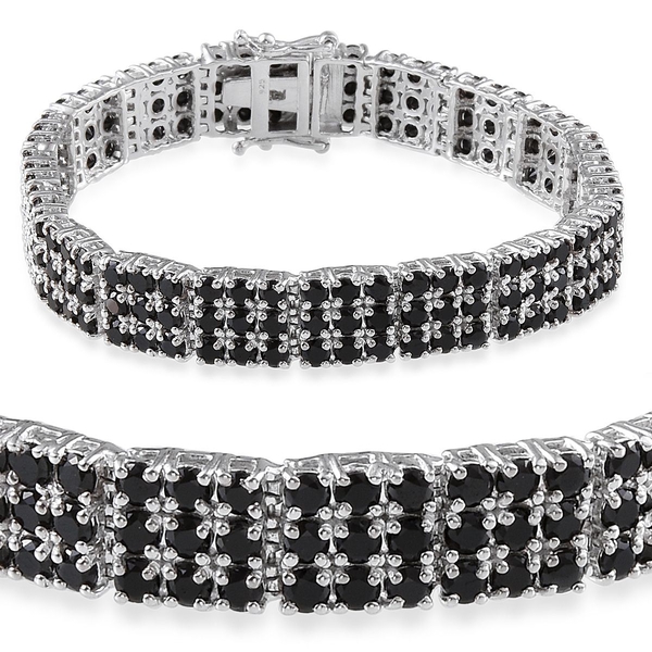 Boi Ploi Black Spinel (Rnd) Bracelet in Platinum Overlay Sterling Silver (Size 7.5) 22.500 Ct.