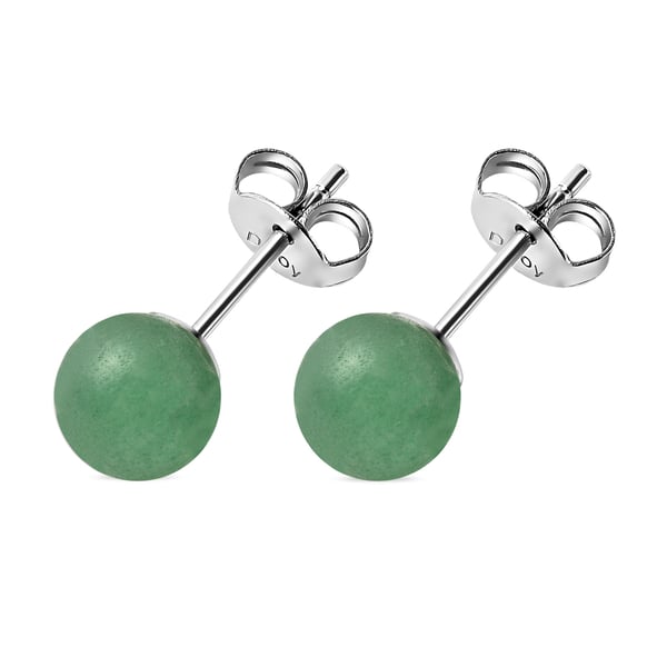 Green Aventurine Stud Earrings ( With Push Back) in Rhodium Overlay Sterling Silver 4.00 Ct.