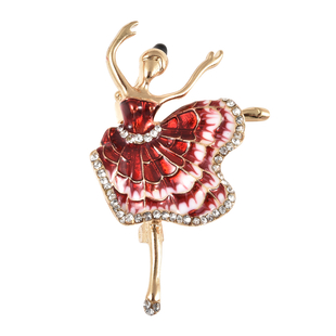White Austrian Crystal Enamelled Ballerina Brooch Come Pendant in Yellow Gold Tone