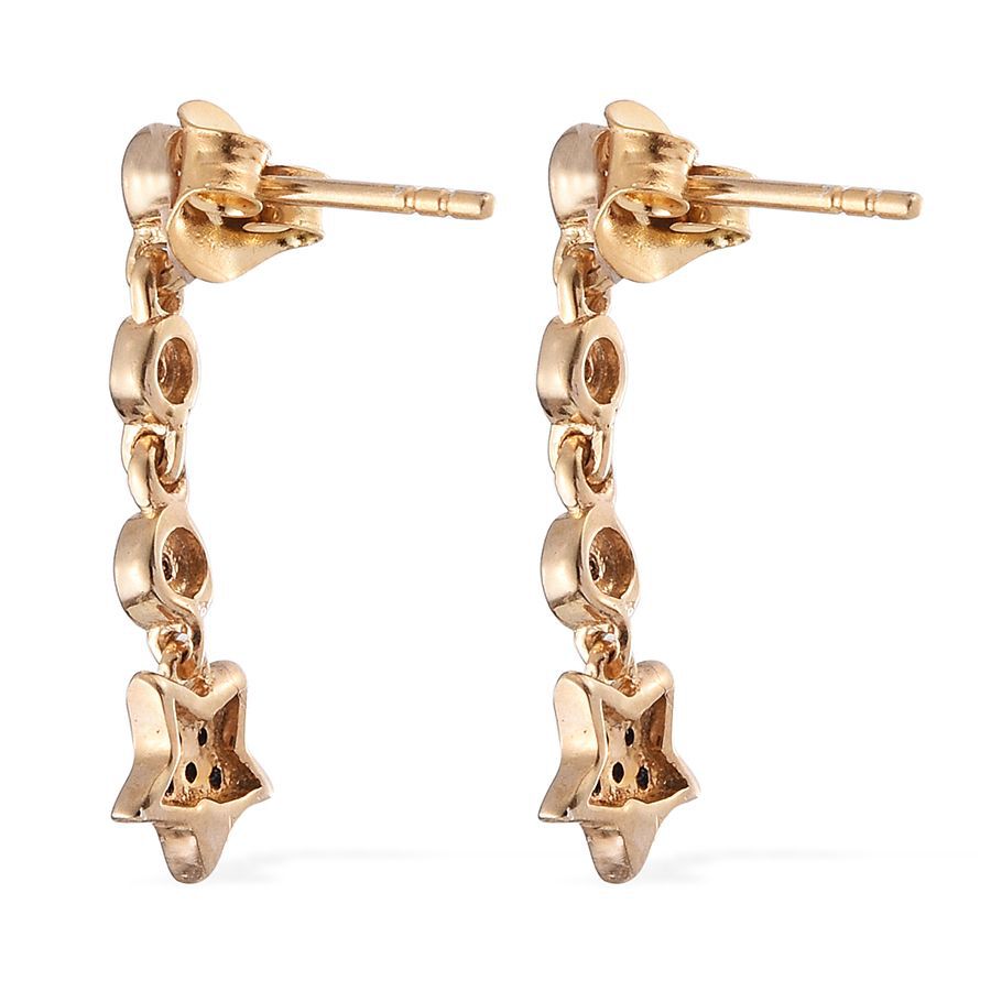 Black Diamond (Rnd) Star Earrings (with Push Back) in 14K Gold Overlay Sterling Silver 0.100 Ct.